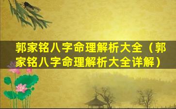 郭家铭八字命理解析大全（郭家铭八字命理解析大全详解）