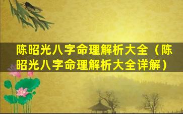 陈昭光八字命理解析大全（陈昭光八字命理解析大全详解）