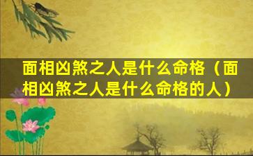 面相凶煞之人是什么命格（面相凶煞之人是什么命格的人）