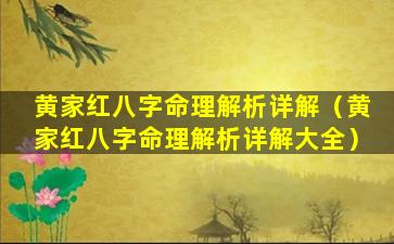 黄家红八字命理解析详解（黄家红八字命理解析详解大全）