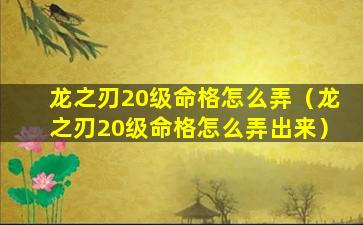 龙之刃20级命格怎么弄（龙之刃20级命格怎么弄出来）